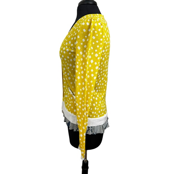 * Leifsdottir Anthropologie Cardigan Yellow Ruffle Detail Preppy Dot Y2K - Picture 3 of 13